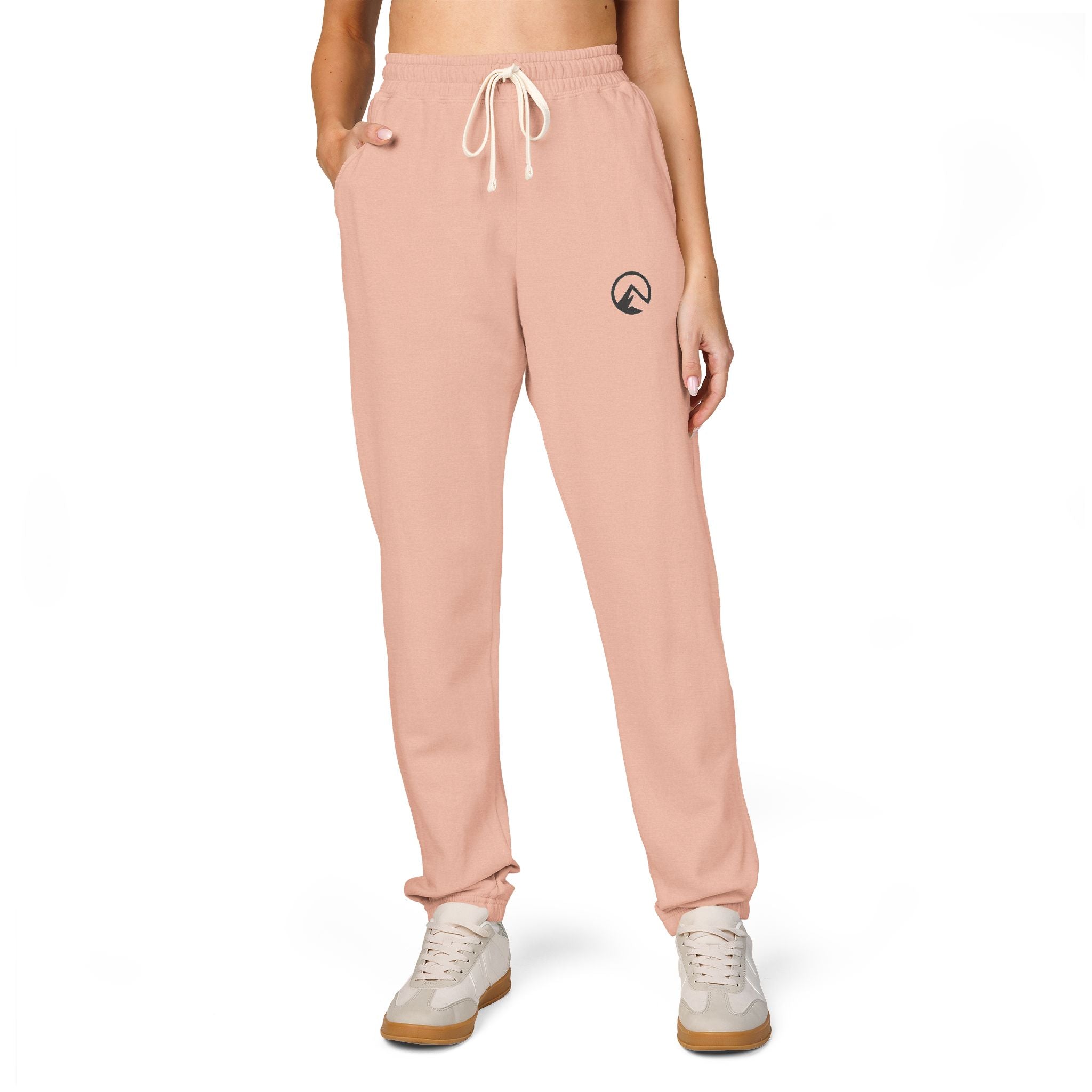 Minimal Crescent Moon Joggers — Cream Garment-Dyed Fleece Sweatpants