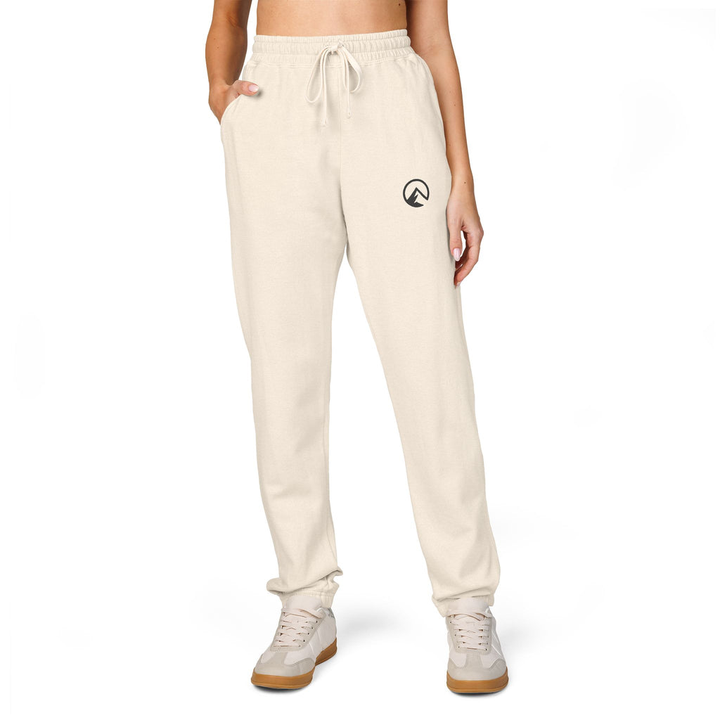 Minimal Crescent Moon Joggers — Cream Garment-Dyed Fleece Sweatpants