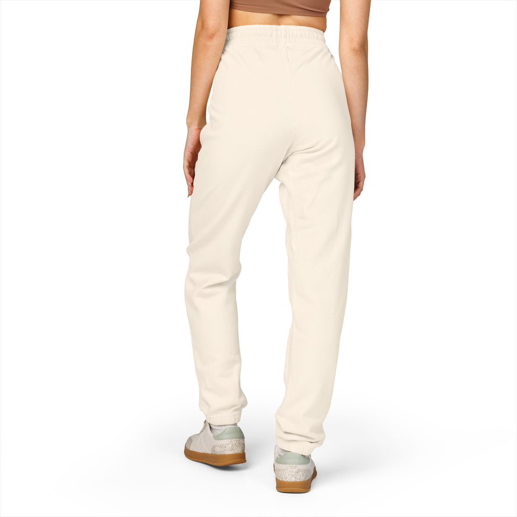 Minimal Crescent Moon Joggers — Cream Garment-Dyed Fleece Sweatpants